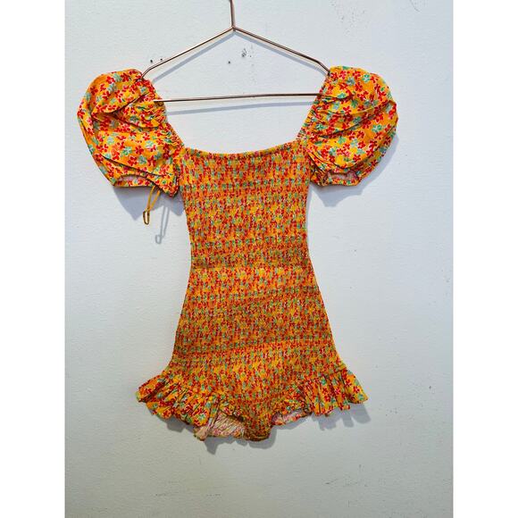 NWT CAROLINE CONSTAS Women's Yellow Ditsy Floral Ginny Romper Size XS - Picture 4 of 11